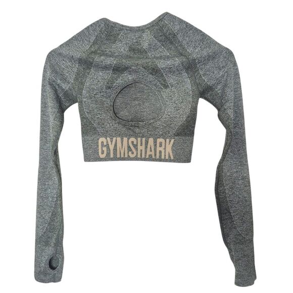 Gymshark Flex Long Sleeve Crop Top Green Ativewear Size XS Body Fit New - Picture 2 of 4